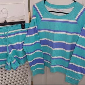 Wildfox Mint Green, Purple & Cream Striped Lounge Set retail price is $160